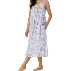 Bedhead Cotton Toile Nightgown Size Medium Blue on White Design